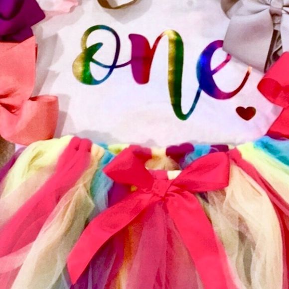 First Birthday Outfit | 1st Birthday Rainbow Sparkle Tutu Dress | Happy Birthday - Picture 6 of 9